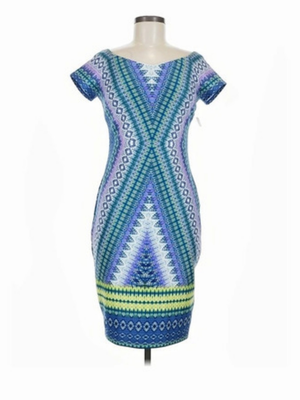 Bisou Geometric Midi Dress in Blue & Green Size 16 NWT